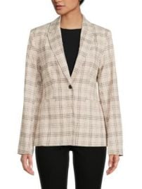 T Tahari Plaid Linen Blend Single Breasted Blazer on SALE Saks OFF 5TH at Saks Off 5th