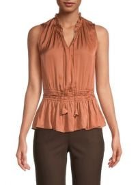 T Tahari Ruffle Tie-Neck Peplum Top on SALE at Saks Off 5th