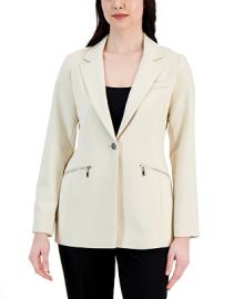 T Tahari Womens Notched-Collar One-Button Zipper-Pocket Blazer - Macys at Macys