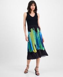 T Tahari Womens Pleated Brushstroke-Print Dress - Macys at Macys
