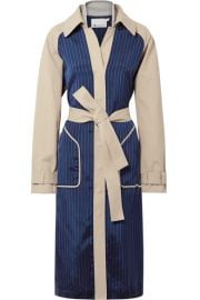 T by Alexander Wang   Cotton-gabardine and striped satin-twill trench coat at Net A Porter