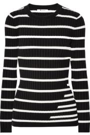 T by Alexander Wang   Striped ribbed stretch-knit sweater at Net A Porter