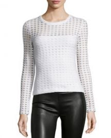 T by Alexander Wang Long-Sleeve Jacquard Eyelet Top White at Neiman Marcus