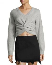 T by Alexander Wang Long-Sleeve Twist-Front Sweater  Gray at Neiman Marcus