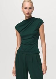 T-shirt with gathered asymmetrical neck - Women MANGO USA at Mango