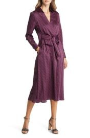 TAHARI ASL Geo Print Tie Front Long Sleeve Satin Shirtdress at Nordstrom