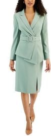 TAHARI ASL Nested Belted Jacket Skirt in Aubergine Size 14 at Nordstrom