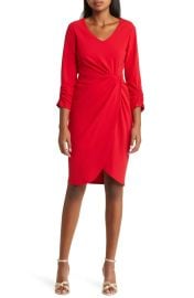 TAHARI ASL Side Knot Long Sleeve Knit Dress at Nordstrom