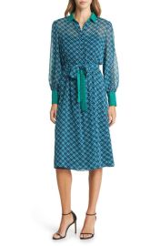 TAHARI ASL Twin Print Long Sleeve Midi Shirtdress at Nordstrom