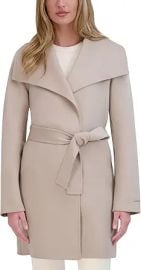 TAHARI Women's Ella Lightweight Double Face Wool Wrap Coat With Tie Belt at Amazon