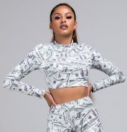 TAKE ME OUT MONEY PRINT CROP TOP at Shop Akira