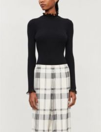 TED BAKER Dvana frill-embellished stretch-knit jumper at Selfridges