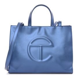 TELFAR Metallic Vegan Leather Medium Shopping Bag Cobalt 1134029 FASHIONPHILE at Fashionphile