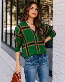 TENNESSEE PLAID BUTTON FRONT CROP CARDIGAN at Vici