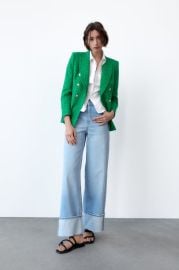 TEXTURED DOUBLE BREASTED BLAZER - Green  Ecru   United States at Zara