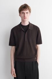 TEXTURED-PANEL COTTON POLO SHIRT - DARK BROWN COS US at COS