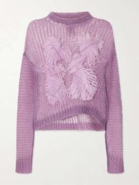 THE ATTICO Feather-trimmed crochet-knit mohair-blend sweater at Net a Porter