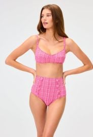 THE BALCONETTE HIGH-WAIST BIKINI in FUCHSIA STRIPED SEERSUCKER at Lisa Marie Fernandez