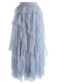 THE CLEVER ILLUSIONS MESH SKIRT IN DUSTY BLUE at Chic Wish