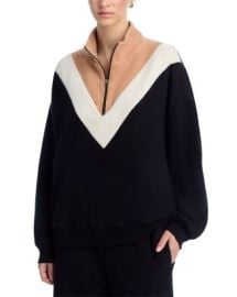 THE GREAT Color Blocked Mock Neck Quarter Zip Top Bloomingdalex27s Women at Bloomingdales