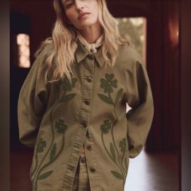 THE GREAT Jackets amp Coats The Great Floral Applique Jacket Commodore Army Green Pockets Sz Boho Poshmark at Poshmark