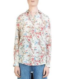 THE KOOPLES WHITE BIRD AVIAN FLORAL-PRINT SILK SHIRT at Bloomingdales