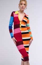 THE MAIN ATTRACTION COLOR BLOCKED MIDI DRESS IN ORANGE MULTI at Akira