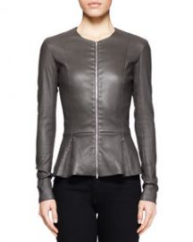 THE ROW Anasta Leather Peplum Jacket Charcoal at Neiman Marcus