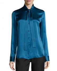 THE ROW Tipet Silk Tie-Neck Blouse  Marine Blue at Bergdorf Goodman