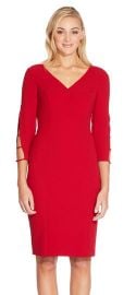 THREE QUARTER SLEEVE SHEATH DRESS WITH CUTOUT ACCENTS at Adrianna Papell