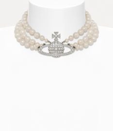 THREE ROW PEARL BAS RELIEF CHOKER in Silver for Women Vivienne Westwood at Vivienne Westwood