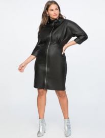 TIE NECK FAUX LEATHER DRESS at Eloquii