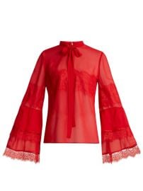 TIE-NECK LACE-TRIMMED SILK-GEORGETTE BLOUSE | GIAMBATTISTA VALLI at Matches