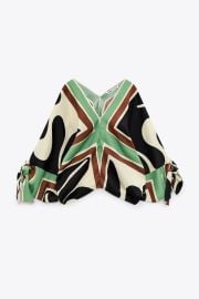 TIED PRINTED BLOUSE - Ecru   United States at Zara