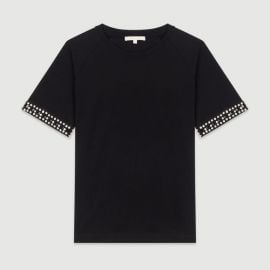 TIMINI Open-work T-shirt with rhinestone at Maje