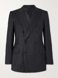 TOM FORD Dyllan Double-Breasted Striped Metallic Wool and Silk-Blend Suit Jacket at Mr Porter