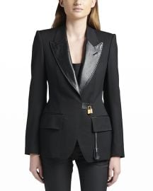 TOM FORD Gran De Poudre Padlock Tuxedo Jacket w Leather Trim at Neiman Marcus