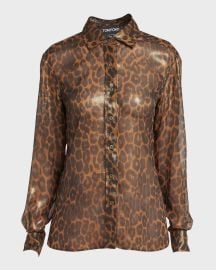 TOM FORD Laminated Leopard Print Button-Front Blouse at Neiman Marcus