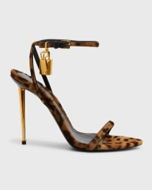 TOM FORD Lock 105mm Leopard Ankle-Strap Sandals at Neiman Marcus