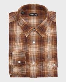 TOM FORD Menx27s Cotton Plaid Western Shirt at Neiman Marcus