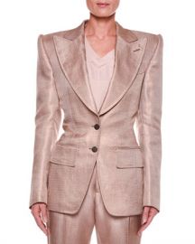 TOM FORD Metallic Twill Two-Button Jacket with Strong Shoulders at Neiman Marcus