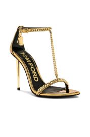 TOM FORD Mirror Padlock Chain Pointy Naked Sandal 105 in Gold FWRD at Forward