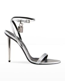 TOM FORD Padlock Metallic Stiletto Sandals at Neiman Marcus