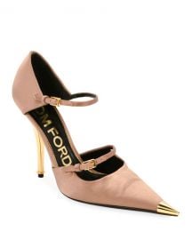 TOM FORD Two-Strap Satin Mary Jane Pumps with Pointed Metal Toe at Neiman Marcus