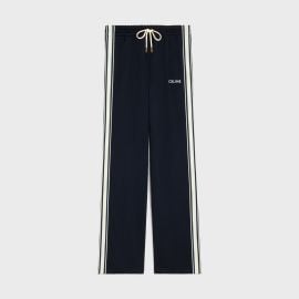 TRACKSUIT PANTS IN DOUBLE FACE JERSEY - BLEU ANCRE OFF WHITE CELINE at Celine