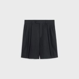 TRIPLE-PLEATED TUX SHORTS IN WOOL GABARDINE - Black  CELINE at Celine