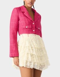 TWEED CROPPED BLAZER HOT PINK Womenquots Long-Sleeved Cropped Button-Up Jacket Betsey Johnson at Betsey Johnson