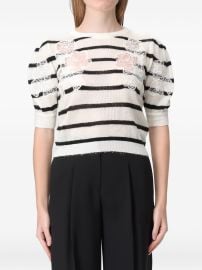 TWINSET Striped floral-detail T-shirt Neutrals at Farfetch