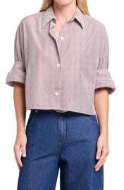 TWP Next Ex with Crystal Collar Cotton Button-Up Shirt at Nordstrom
