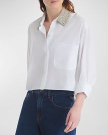 TWP Soon To Be Ex Crystal Collar Cotton Shirt at Neiman Marcus